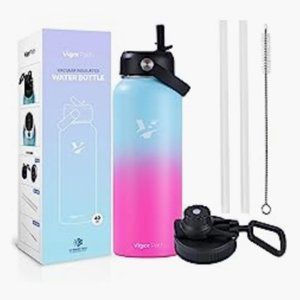 Large Stainless Steel Water Bottle - Leak Proof w/ 2 Lids